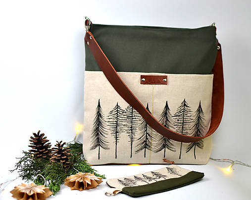 Taška (bavlna, ľan, koža) stromy green II