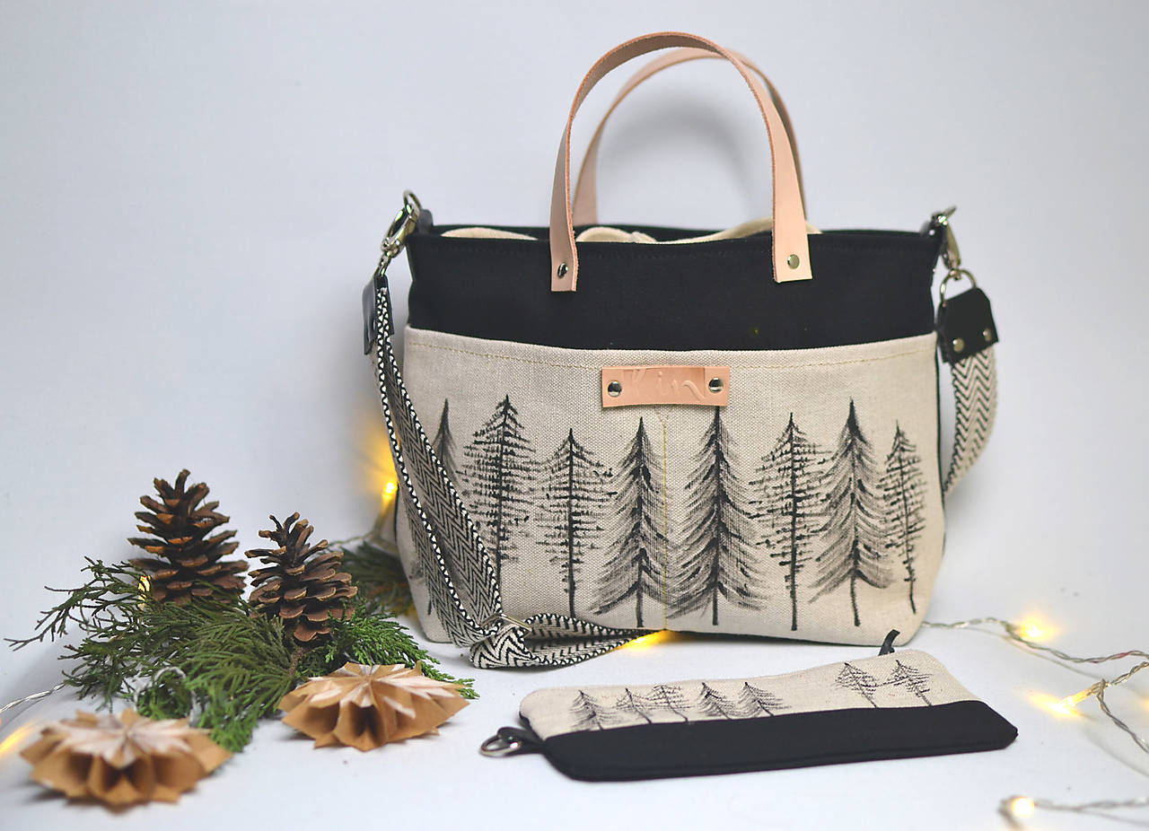 Kabelka malá (bavlna, ľan, koža) STROMY