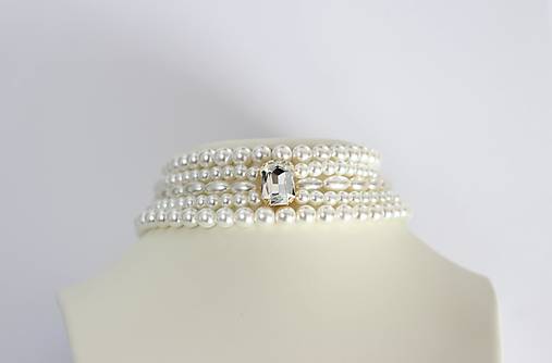 Perlový choker Júlia s krištáľom (Bordový krišáľ)