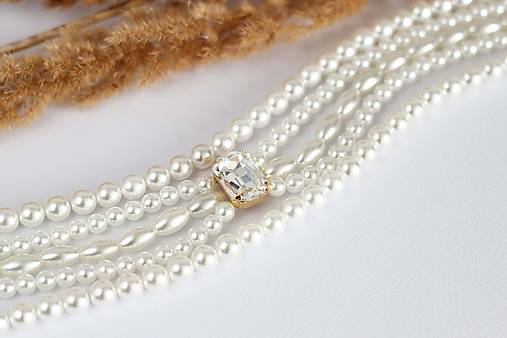 Perlový choker Júlia s krištáľom (Bordový krišáľ)