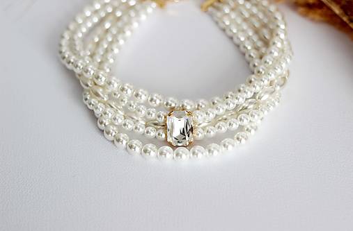 Perlový choker Júlia s krištáľom (Bordový krišáľ)