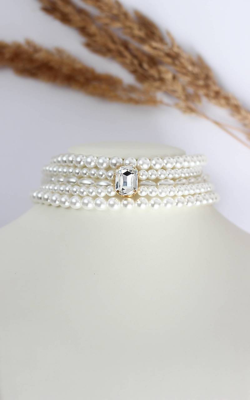 Perlový choker Júlia s krištáľom (Číry krišťáľ (Crystal))