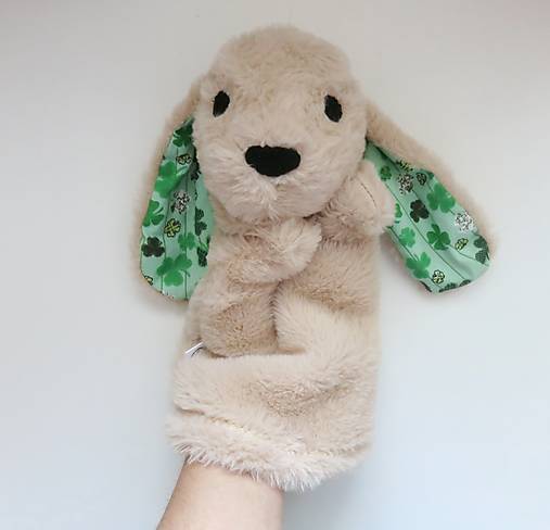 Maňuška zajko huňatý - Béžový s ďatelinkovými uškami