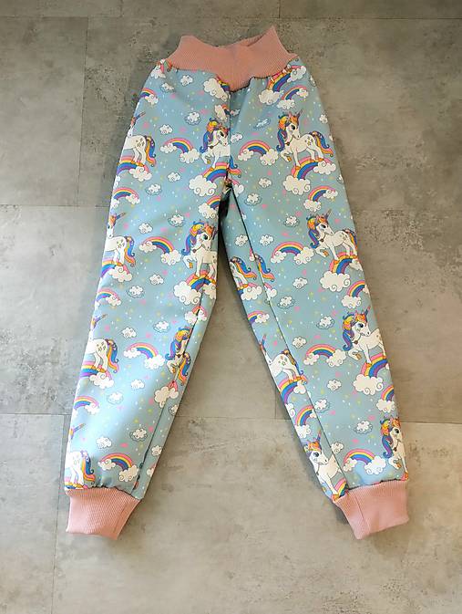 Detské oblečenie - Softshellové nohavice s barančekom, jednorožce - 17922242_