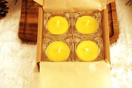 Sada 4 kusov Čajových sviečok z včelieho vosku s hranatým skleneným svietnikom