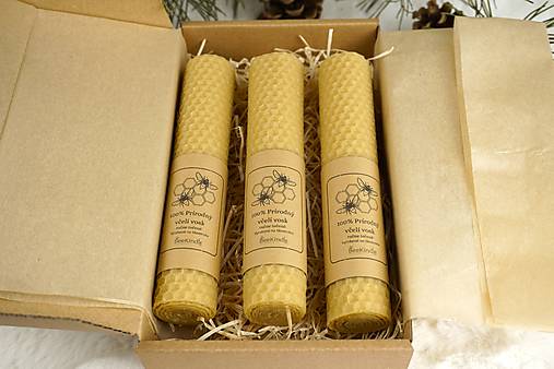 Sada 3 kusov Ručne stáčaných vysokých sviečok