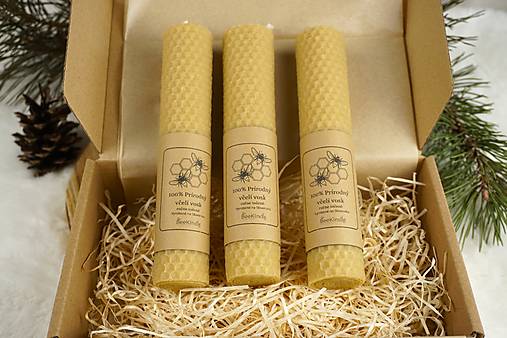 Sada 3 kusov Ručne stáčaných vysokých sviečok