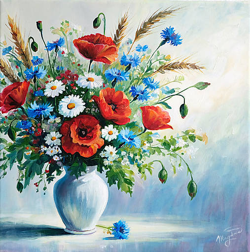 Obrazy - Obraz Červené maky vo váze ORIGINÁL 40x40 cm - 17922451_