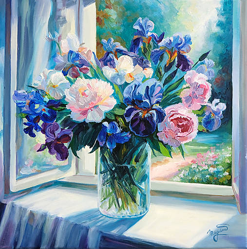 Obrazy - Obraz Modré irisy ORIGINÁL 50x50 cm - 17922599_