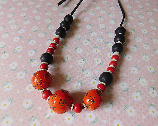 Náhrdelníky - kombinovaný náhrdelník maľované kvietky - Výpredaj! - 17928538_