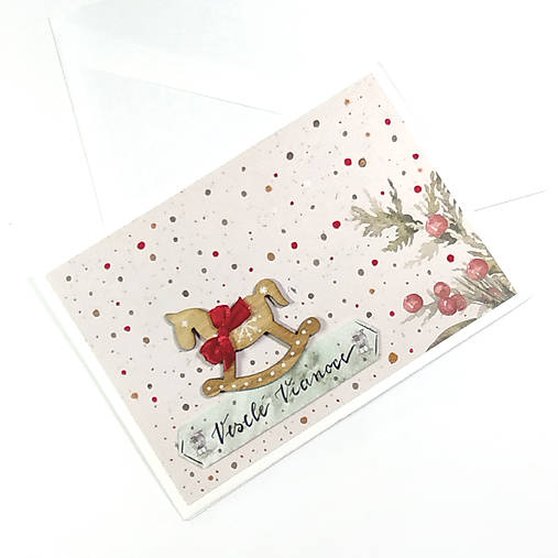 Papiernictvo - Veselé Vianoce - Koník - vianočný pozdrav, pohľadnica - 17929205_