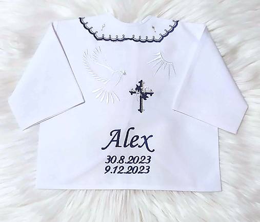 Detské oblečenie - košieľka na krst vyšívaná-tmavá modrá,strieborná - 17928980_