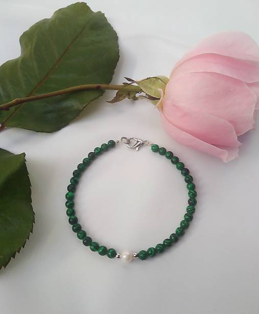 Náramky - Náramok malachit a perla - 17929177_