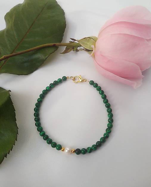 Náramky - Náramok malachit a perla - 17929223_