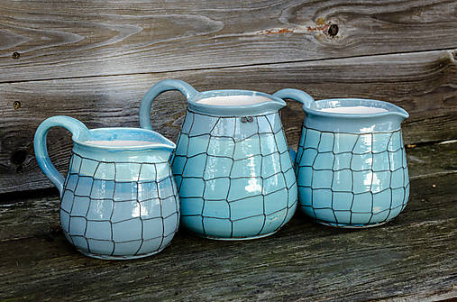Nádoby - Drátované keramické džbány – tyrkysové - 17926840_