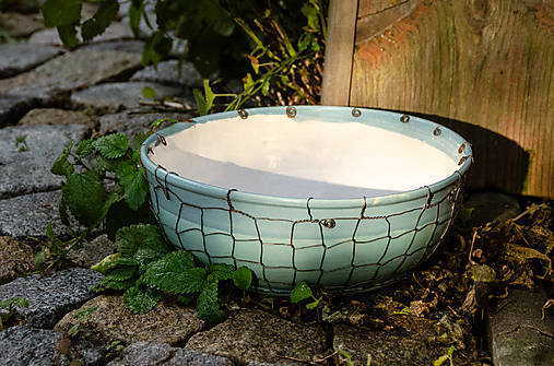 Nádoby - Drátovaná keramická mísa – tyrkysová - 17926885_