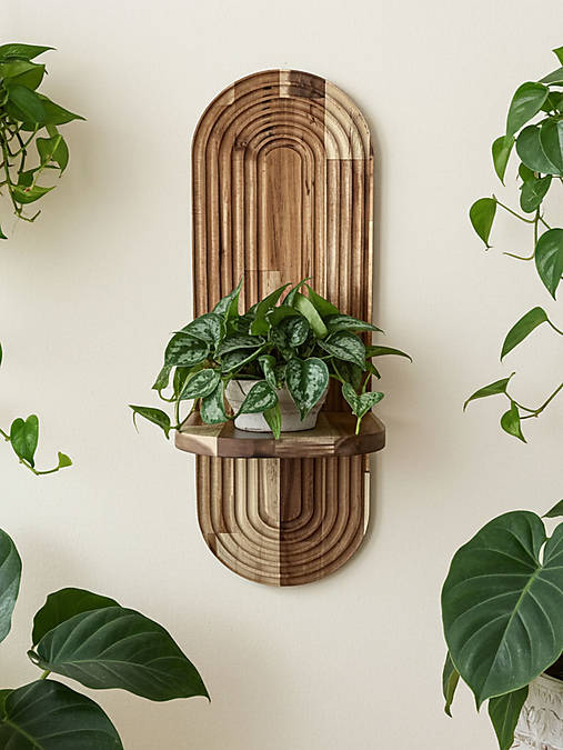 Úložné priestory & Organizácia - Dizajnový drevený držiak na kvetináč z akáciového dreva – obojstranný stojan - 17927357_