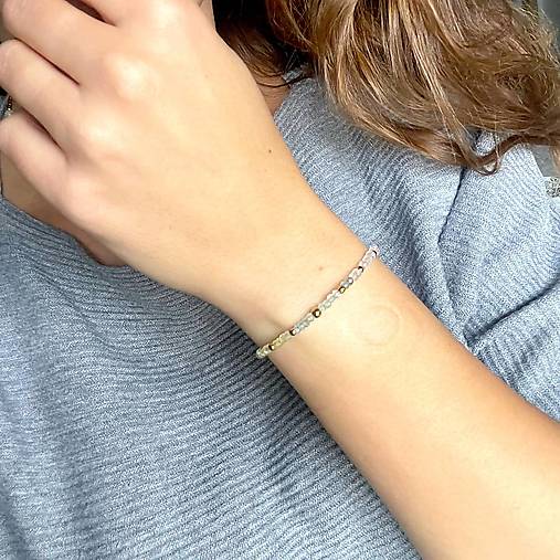 Aquamarine and Morganite Bracelet Steel Gold / Náramok akvamarín, morganit, oceľ A0023