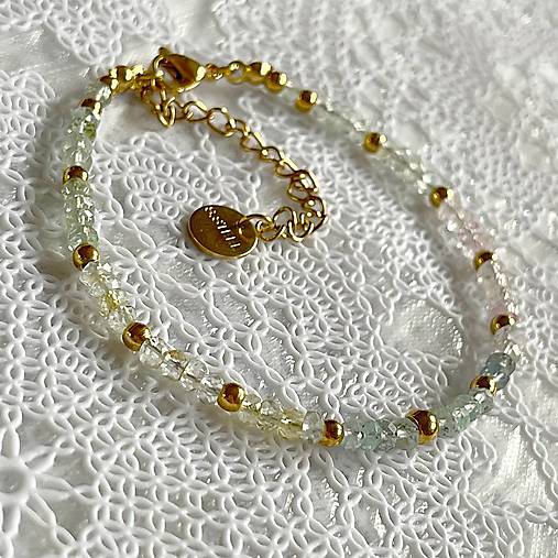 Aquamarine and Morganite Bracelet Steel Gold / Náramok akvamarín, morganit, oceľ A0023