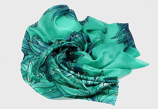 Ručne maľovaná hodvábna šatka - Smaragdové ľalie