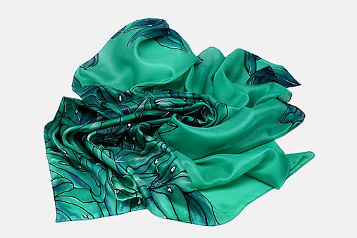 Ručne maľovaná hodvábna šatka - Smaragdové ľalie