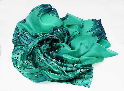 Ručne maľovaná hodvábna šatka - Smaragdové ľalie