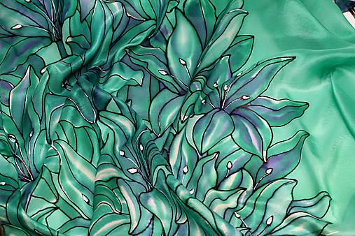 Ručne maľovaná hodvábna šatka - Smaragdové ľalie