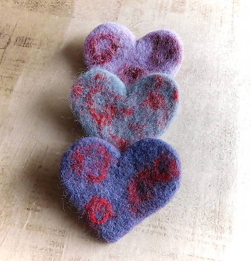 Brošne - plstené trio brošne srdcia sada 3ks - Výpredaj! - 17929713_