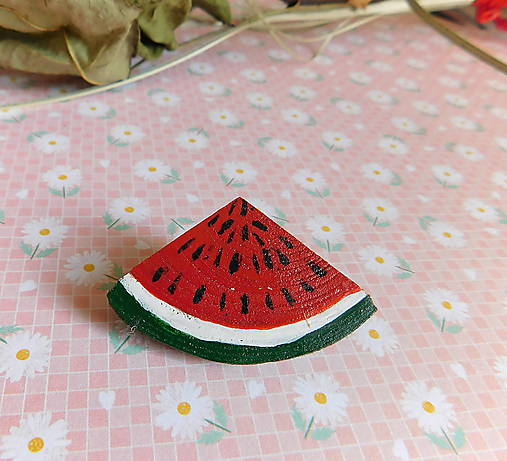 Brošne - drevená brošňa melón / 2 -Výpredaj všetkého! - 17930225_