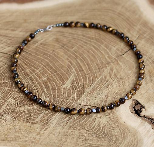 Pánske šperky - Pánsky náhrdelník - tigrie oko, hematit - 17929524_