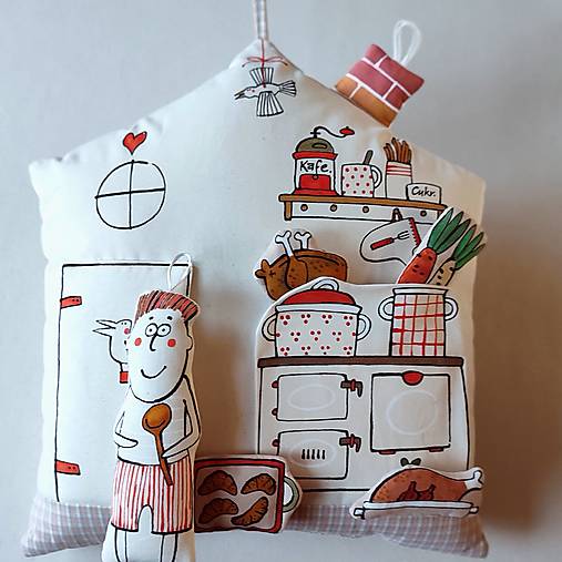 Úžitkový textil - DOMEČEK "I KLUCI RÁDI VAŘÍ" - polštář - 17932324_