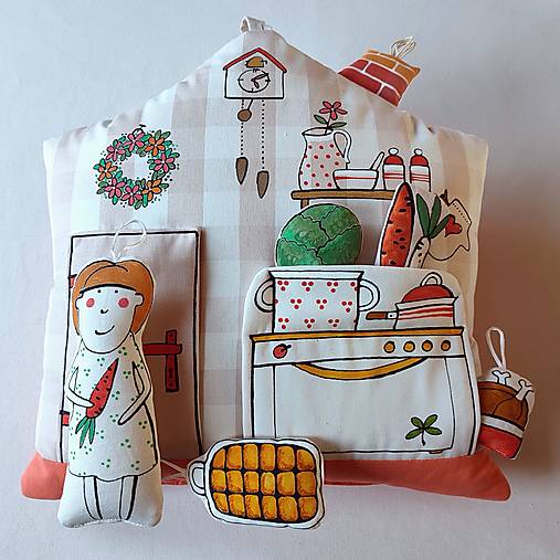 Úžitkový textil - DOMEČEK "ˇTIK ŤAK HODINY" - polštář - 17932333_