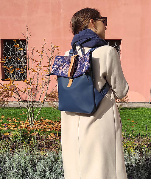 Batohy - Ronya backpack modré květy - 17929849_