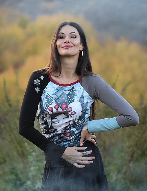 Topy, tričká, tielka - Tričko Pani Zima Black - 17930403_
