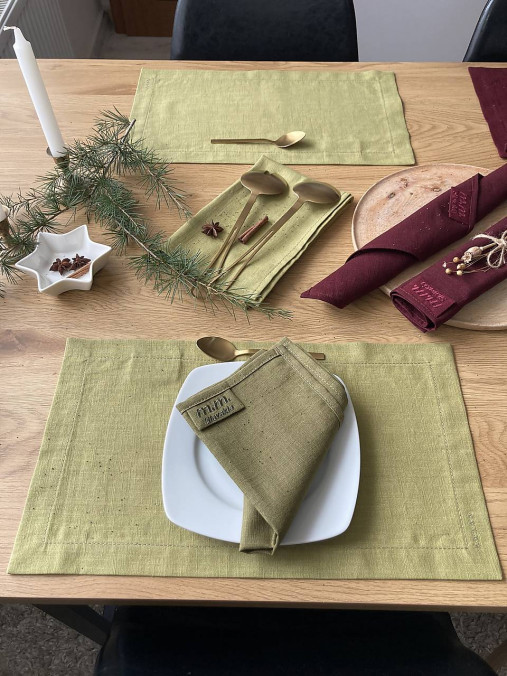 Úžitkový textil - Ľanové  PRESTIERANIE/OBRúSKY- PEAS/PICKLE (ľanové prestieranie 2 ks/ 26 x 44 cm/ pickle) - 17931236_