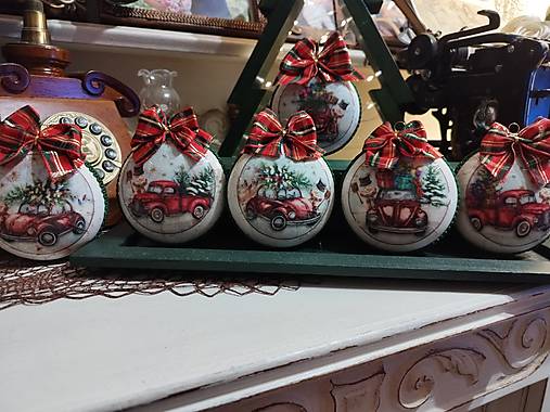 Dekorácie - Vianočné gule - Vianočné autíčko ( SET) - 17931393_