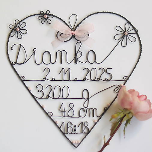 Tabuľky - meno s údajmi o narodení dieťatka (ružová +čas) - 17934892_