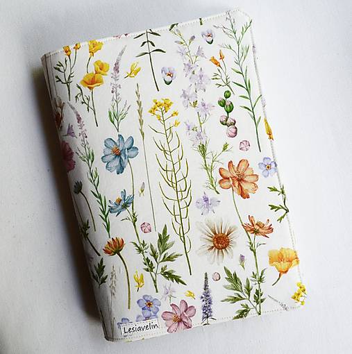 Papiernictvo - Obal na knihu nastaviteľný - Lúčne kvety (bavlna) - 17933179_