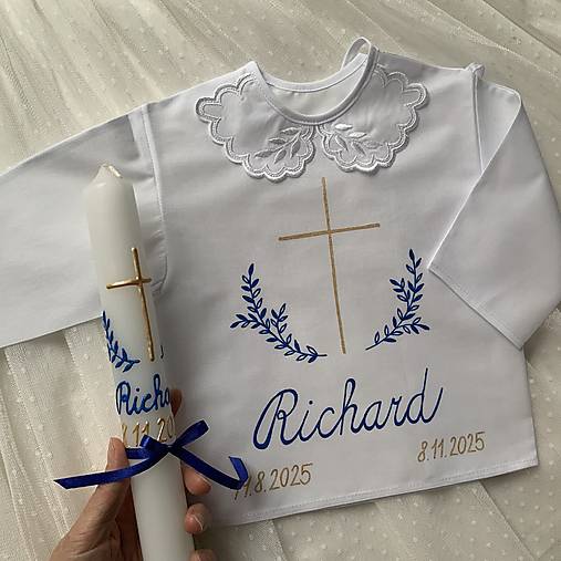 Krstná košieľka a svieca na krst ručne maľovaná ľudovoladená s halúzkami