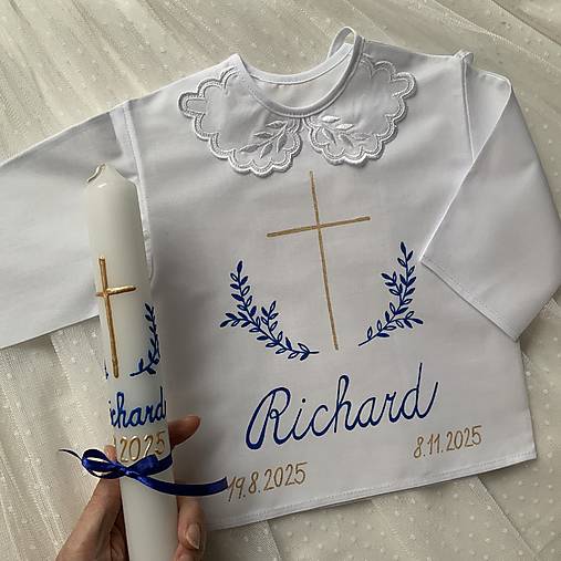 Krstná košieľka a svieca na krst ručne maľovaná ľudovoladená s halúzkami