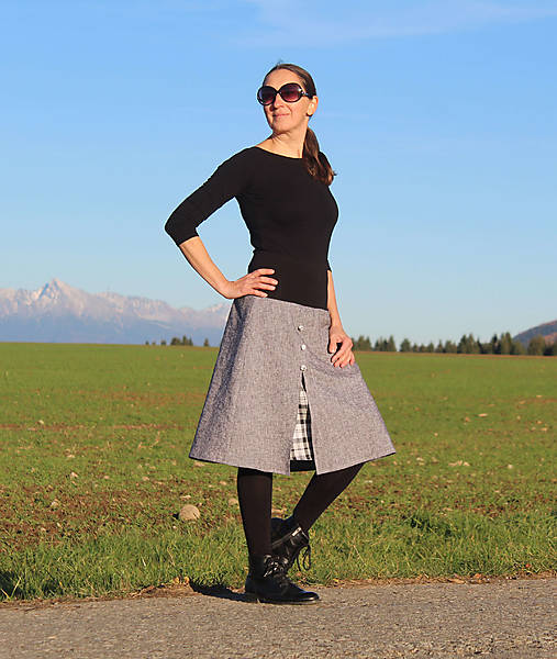 Sukne - Dvojvrstvová midi áčková sukňa s rázporkom veľ. M - 17934580_