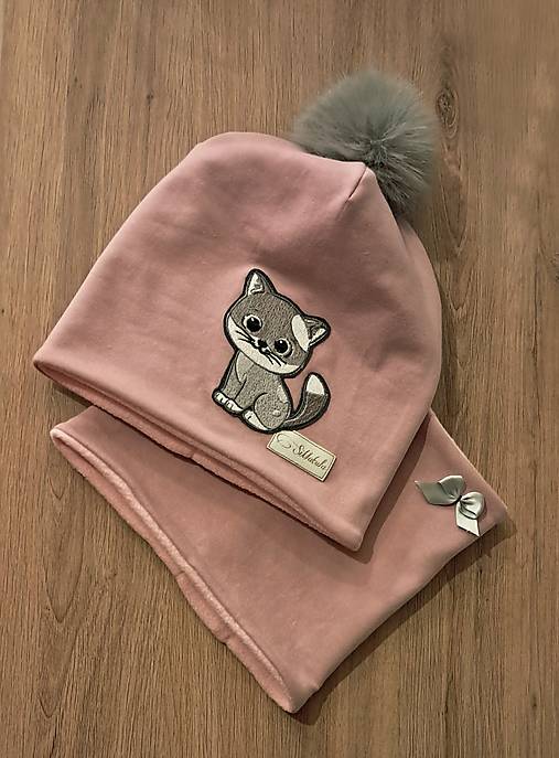 Detské čiapky - Hrejivý set mačička s brmbolcom - 17934970_