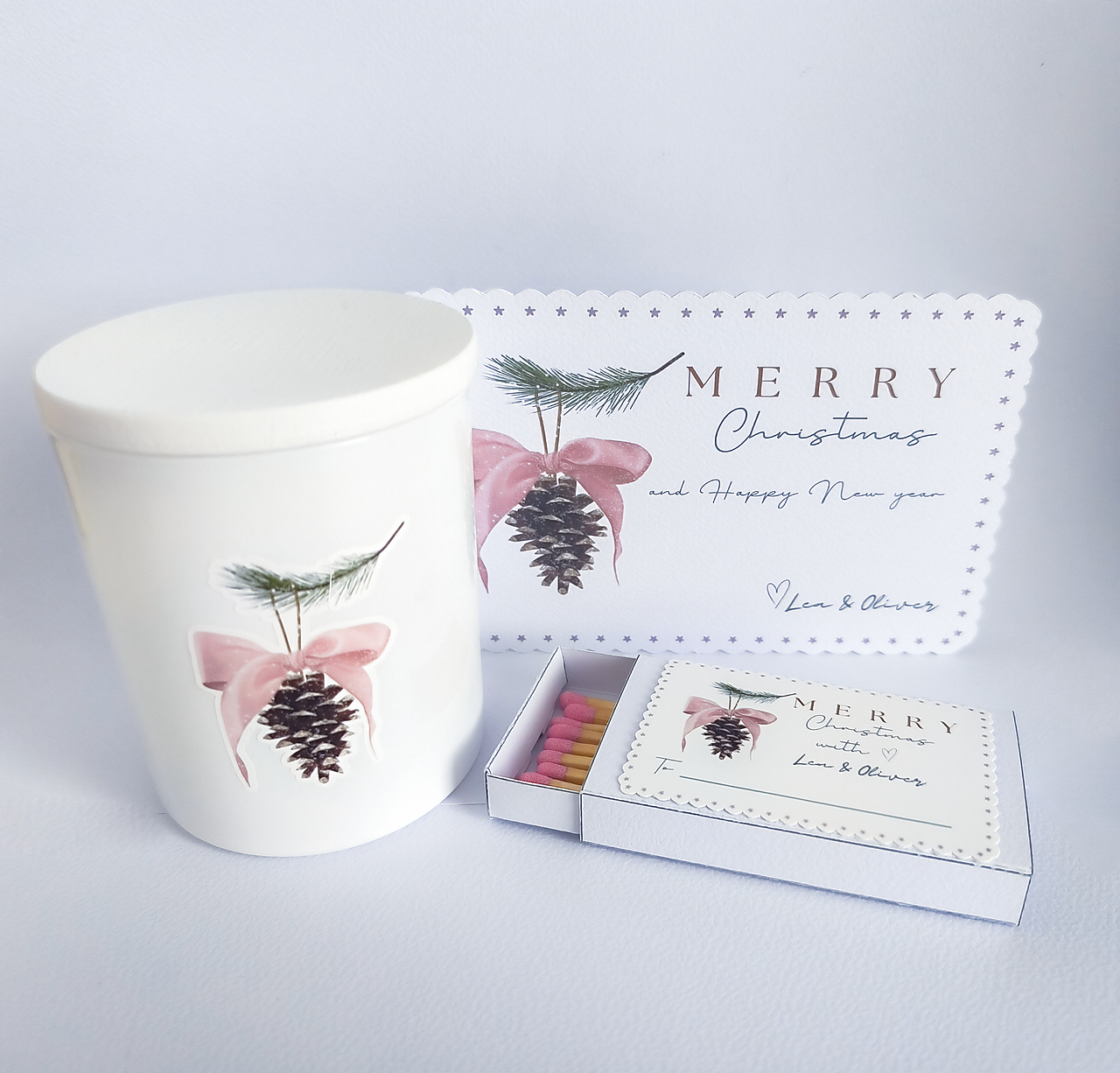 Premium Vianočný darčekový set - sójová sviečka zápalky a karta