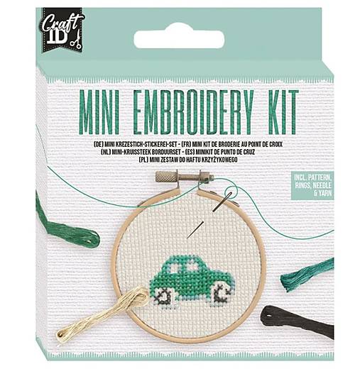 - 50% mini sada na vyšívanie, s kruhom na vyšívanie, autíčko, pôvod.cena 8,50€