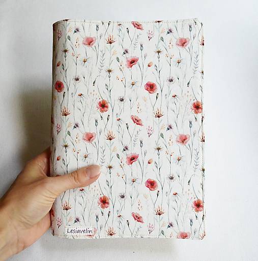 Papiernictvo - Obal na knihu nastaviteľný - Maky a harmanček (bavlna) - 17936649_