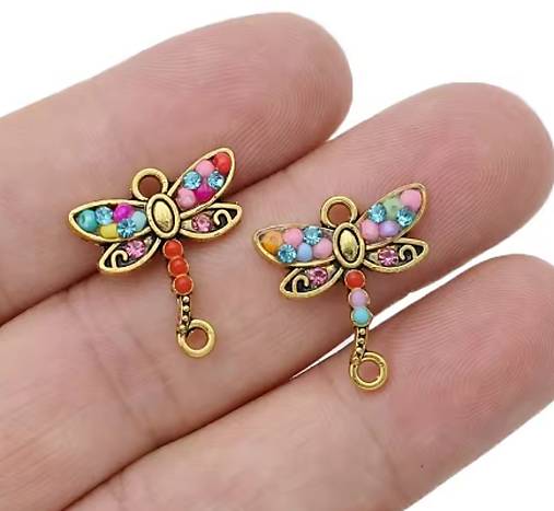 CO104 Konektor vážka s kamienkami 2,3 cm (Zlatá)