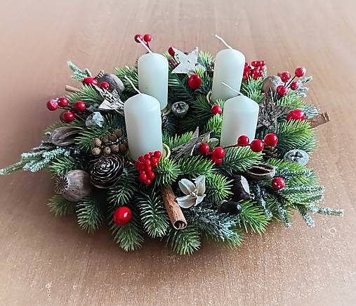 Dekorácie - adventný veniec prírodný červený - 17938002_