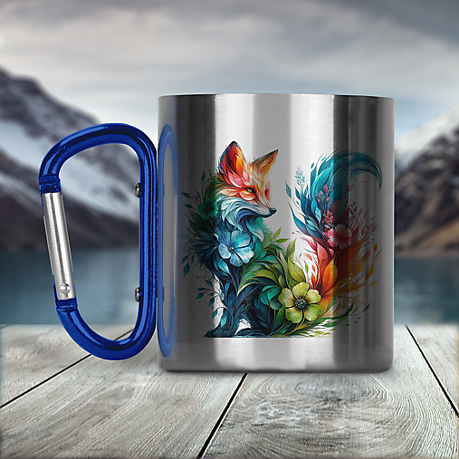 Nádoby - LÍŠKA nerezový termo hrnček (modrá karabínka) - 17936266_