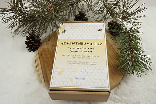 Adventná sada sviečok z včelieho vosku | Mier, Viera, Láska, Nádej | Prírodný adventný veniec (širšia - sviečky o priemere 4,5 cm)
