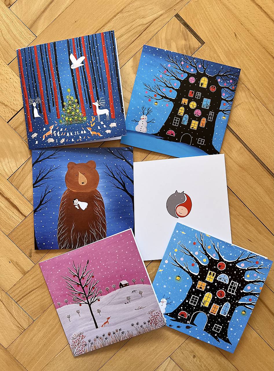 Zvieratkovské vianočné pozdravy, sada otváracích pohľadníc 15x15 s obálkami